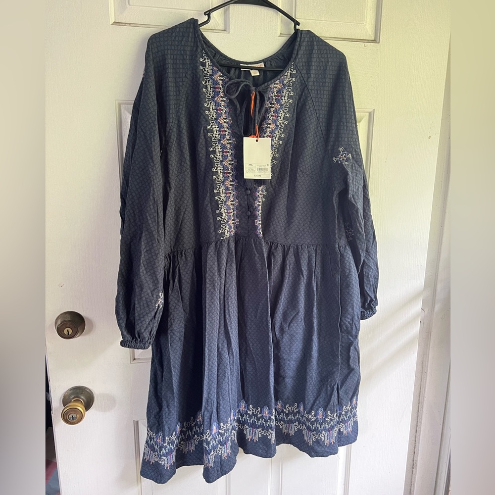 Knox Rose Blue Embroidered Dress with pockets